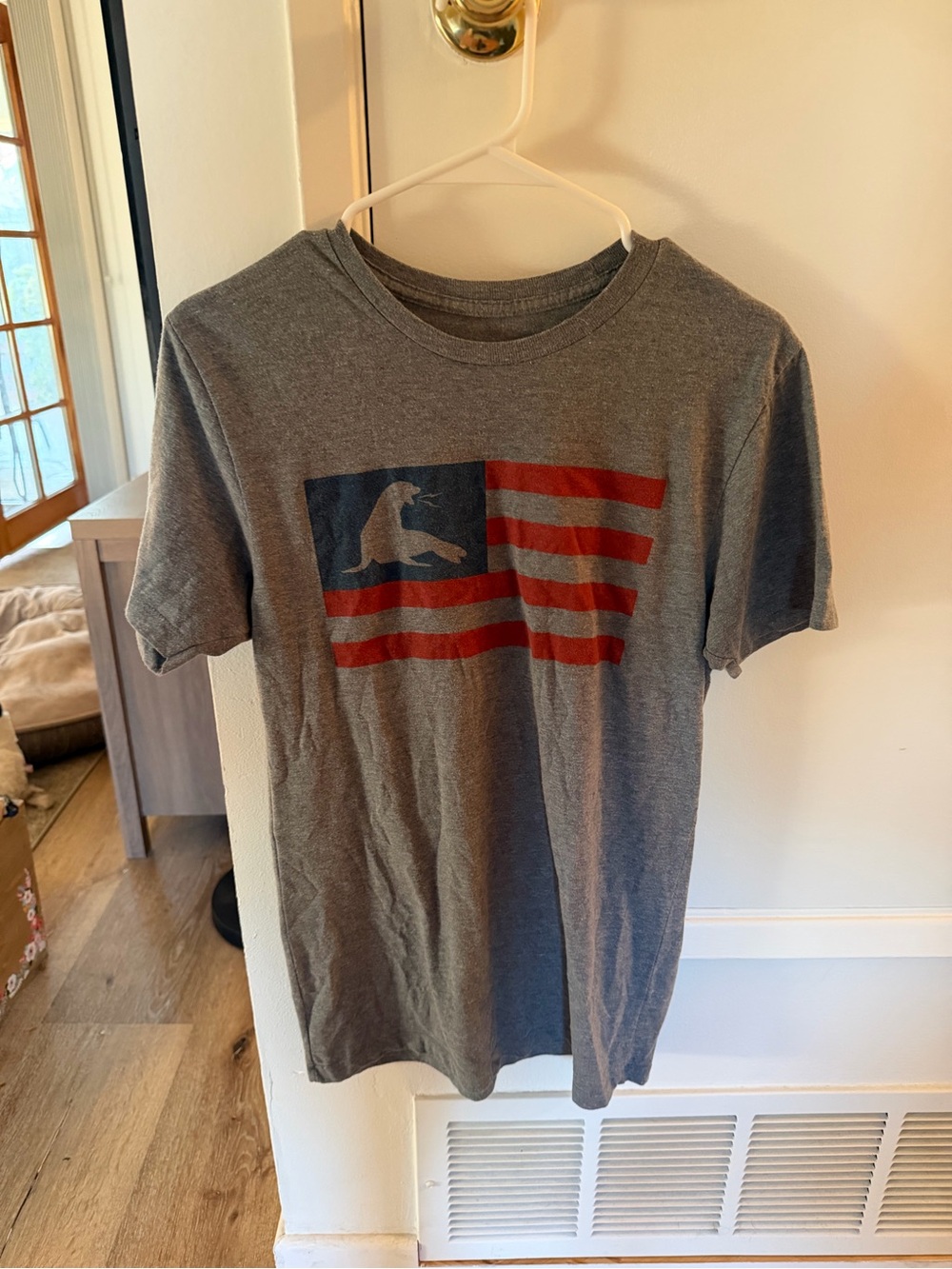 Men's Short-Sleeve Gray Graphic Tee with Flag Motif